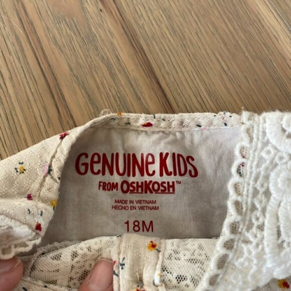 OshKosh Kids Girls Floral Three Quarter Sleeve Peasant Shirt with Lace Size 18M - Picture 6 of 7